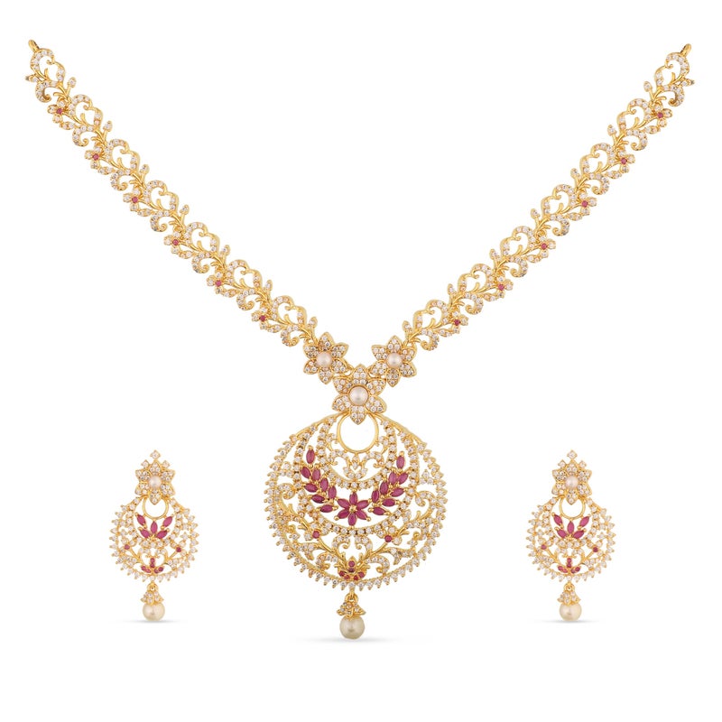 TARINIKA Gold Plated Brass Antique Nakshatra CZ Short Necklace Set with Earrings for Women Indian Jewelry Set Desi Necklace Pearl Fashion Jewelry Gift for Her (Tiah Nakshatra CZ) - Image 1
